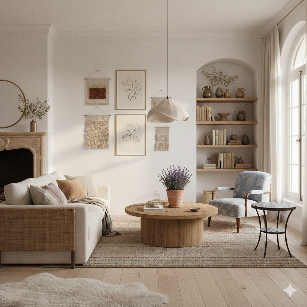 Salon élégant avec cheminée et décoration contemporaine